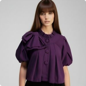 NWT Ryu Swing Coat Jacket in Purple Puff Sleeves & Big Bow Size Medium